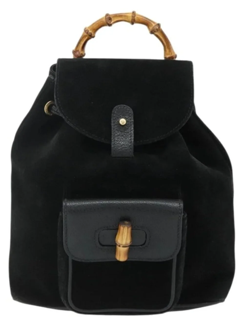 GUCCI Bamboo Backpack Suede Black Gold 003 2034 0030 Auth 177116